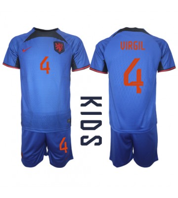 Maillot de foot Pays-Bas Virgil van Dijk #4 Extérieur enfant Monde 2022 Manches Courte (+ pantalon court)